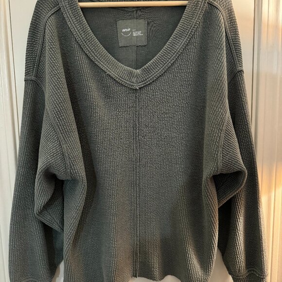 Aerie Oversized Textured V-Neck Sweatshirt - Picture 1 of 3
